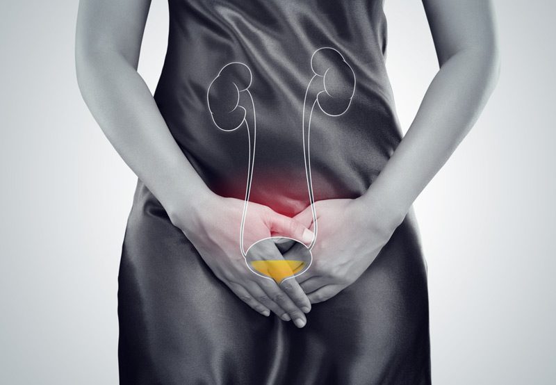 Woman-hands-holding-pressing-her-crotch-lower-abdomen